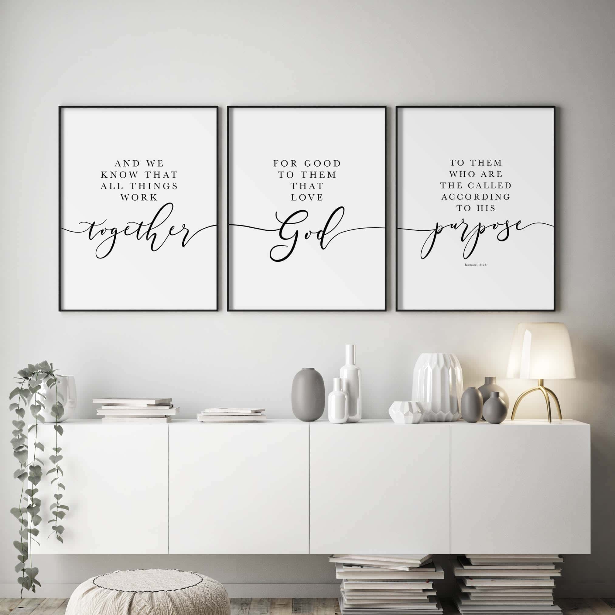All Things Work Together for Good, Romans 8:28 | Trio Set, Christian Wall Art, A3 at XILEF Art